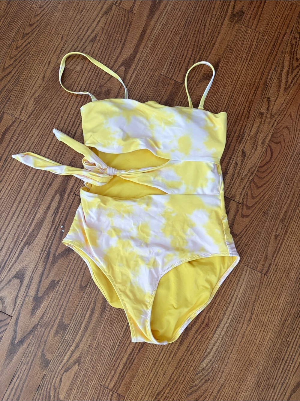 aerie Yellow White Tie-Front One-Piece Swimsuit